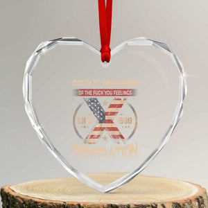 Generation X Heart Crystal Glass Ornament Proud Member Of The F Your Feelings Gen X 1965 1981 Retro American Flag TS02 Transparent Glass 3'' Heart Print Your Wear