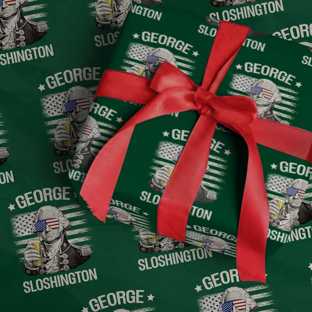 George Sloshington Washington Wrapping Paper Roll 4th of July America Flag Beer TS14 Green Print Your Wear