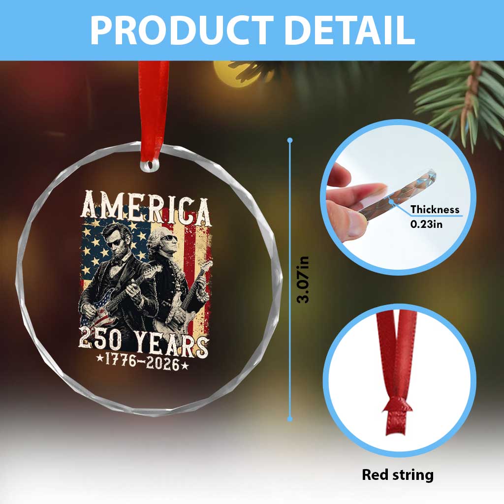 George Washington Abe Lincoln Playing Guitar Crystal Glass Ornament USA 250th Anniversary Guitarist Graphic