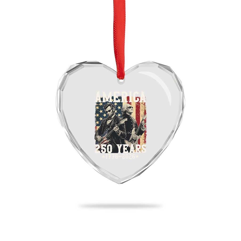 George Washington Abe Lincoln Playing Guitar Heart Crystal Glass Ornament USA 250th Anniversary Guitarist Graphic