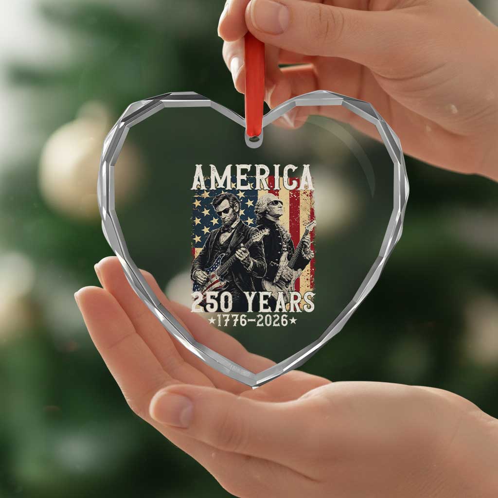 George Washington Abe Lincoln Playing Guitar Heart Crystal Glass Ornament USA 250th Anniversary Guitarist Graphic