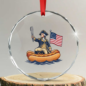 George Washington Crossing The Delaware on Hot Dog Boat Crystal Glass Ornament Funny BBQ Party 4th of July Graphic
