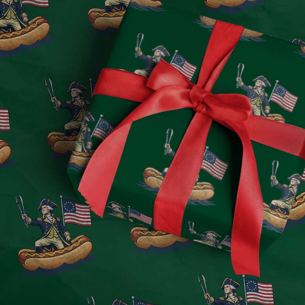 George Washington Crossing The Delaware on Hot Dog Boat Wrapping Paper Roll Funny BBQ Party 4th of July Graphic TS02 Green Print Your Wear