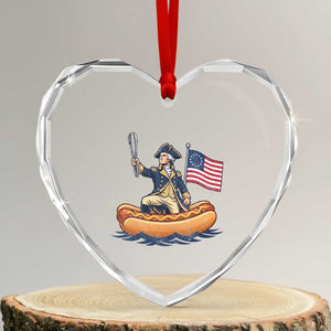 George Washington Crossing The Delaware on Hot Dog Boat Heart Crystal Glass Ornament Funny BBQ Party 4th of July Graphic