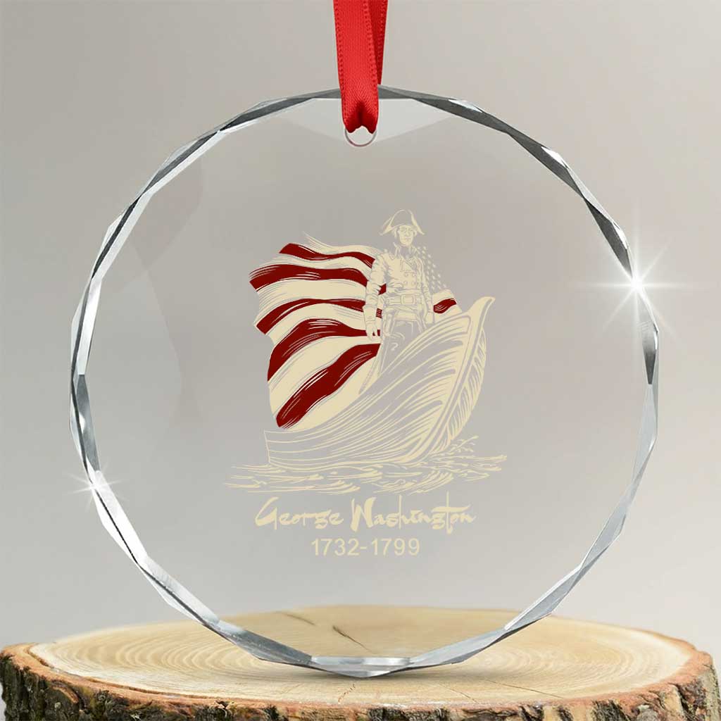 George Washington Crossing The Delaware Patriotic Crystal Glass Ornament Vintage American Flag Graphic