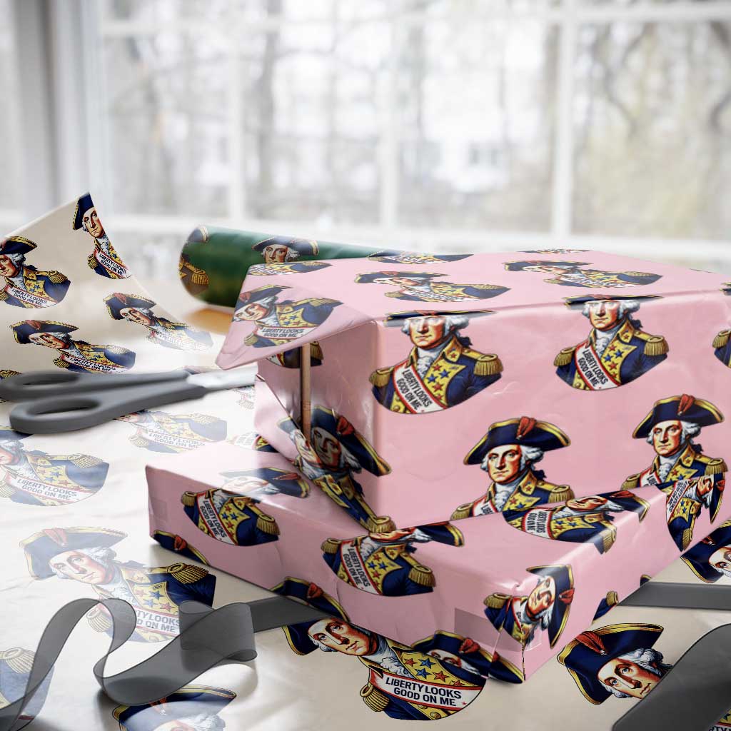 George Washington Patriotic History Graphic Wrapping Paper Roll Liberty Looks Good On Me 4th of July Founding Father Humor
