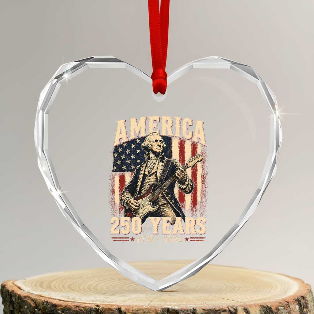 George Washington Playing Guitar 4th July US 250th Anniversary Heart Crystal Glass Ornament