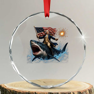 George Washington Riding Shark Crystal Glass Ornament Funny 4th Of July Independence Day 1776 Meme American Flag TS10 Transparent Glass 3'' Circle Print Your Wear