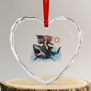 George Washington Riding Shark Heart Crystal Glass Ornament Funny 4th Of July Independence Day 1776 Meme American Flag