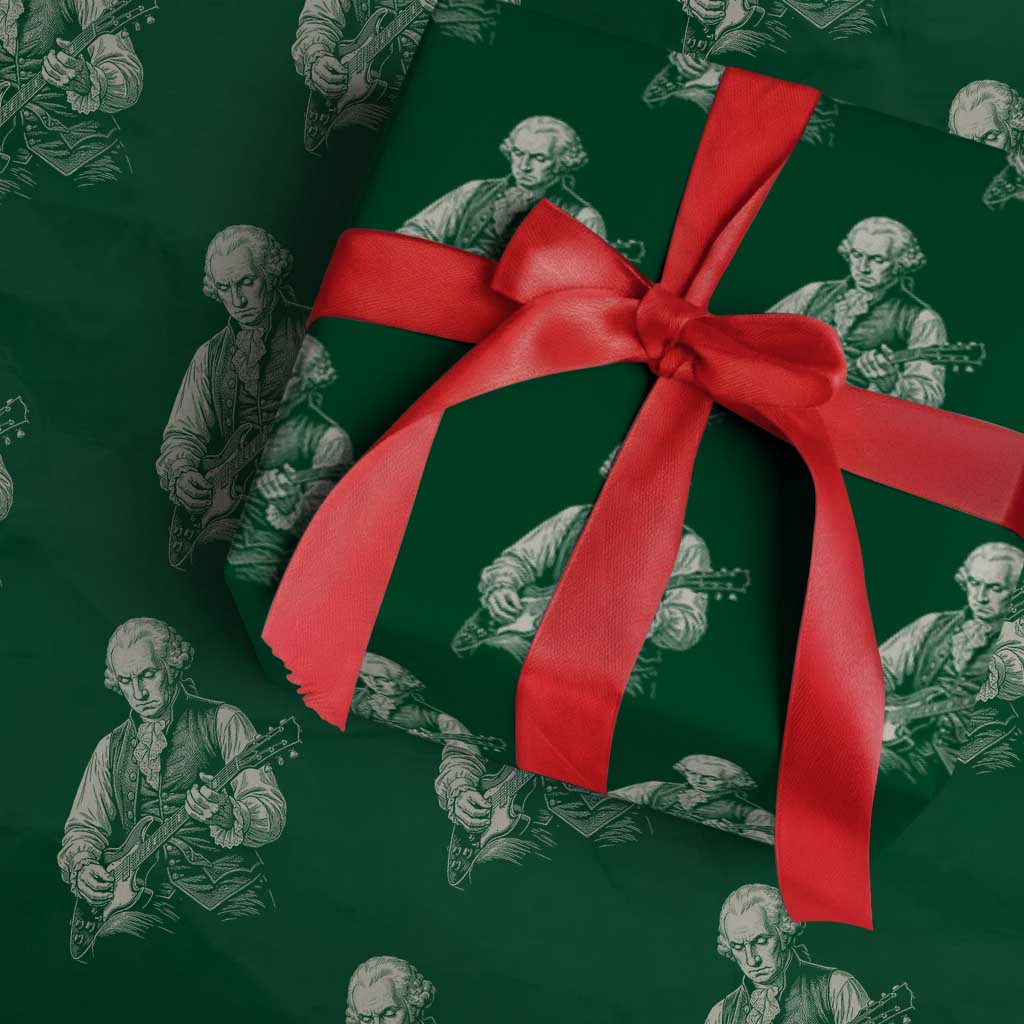 George Washington Rock Star Portrait Wrapping Paper Roll Funny Electric Guitar Player Founding Father Patriotic Graphic TS02 Green Print Your Wear