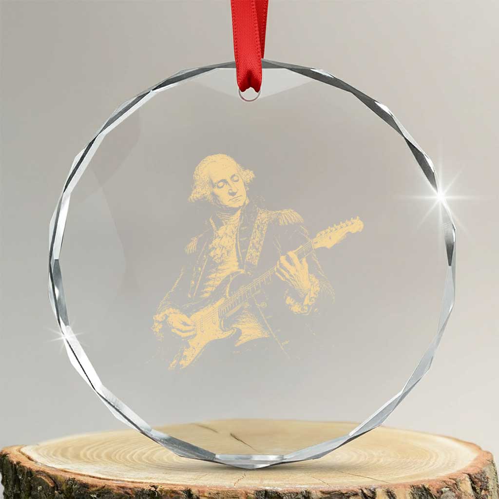 George Washington Rock Star Vintage Portrait Crystal Glass Ornament Funny Electric Guitar Player Founding Father Retro Aesthetic Patriotic Graphic TS02 Transparent Glass 3'' Circle Print Your Wear