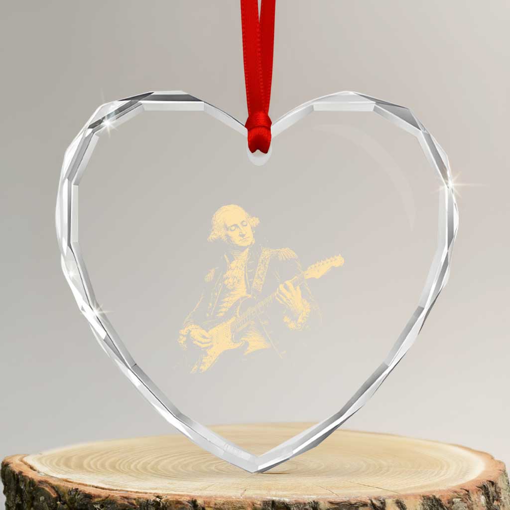 George Washington Rock Star Vintage Portrait Heart Crystal Glass Ornament Funny Electric Guitar Player Founding Father Retro Aesthetic Patriotic Graphic TS02 Transparent Glass 3'' Heart Print Your Wear