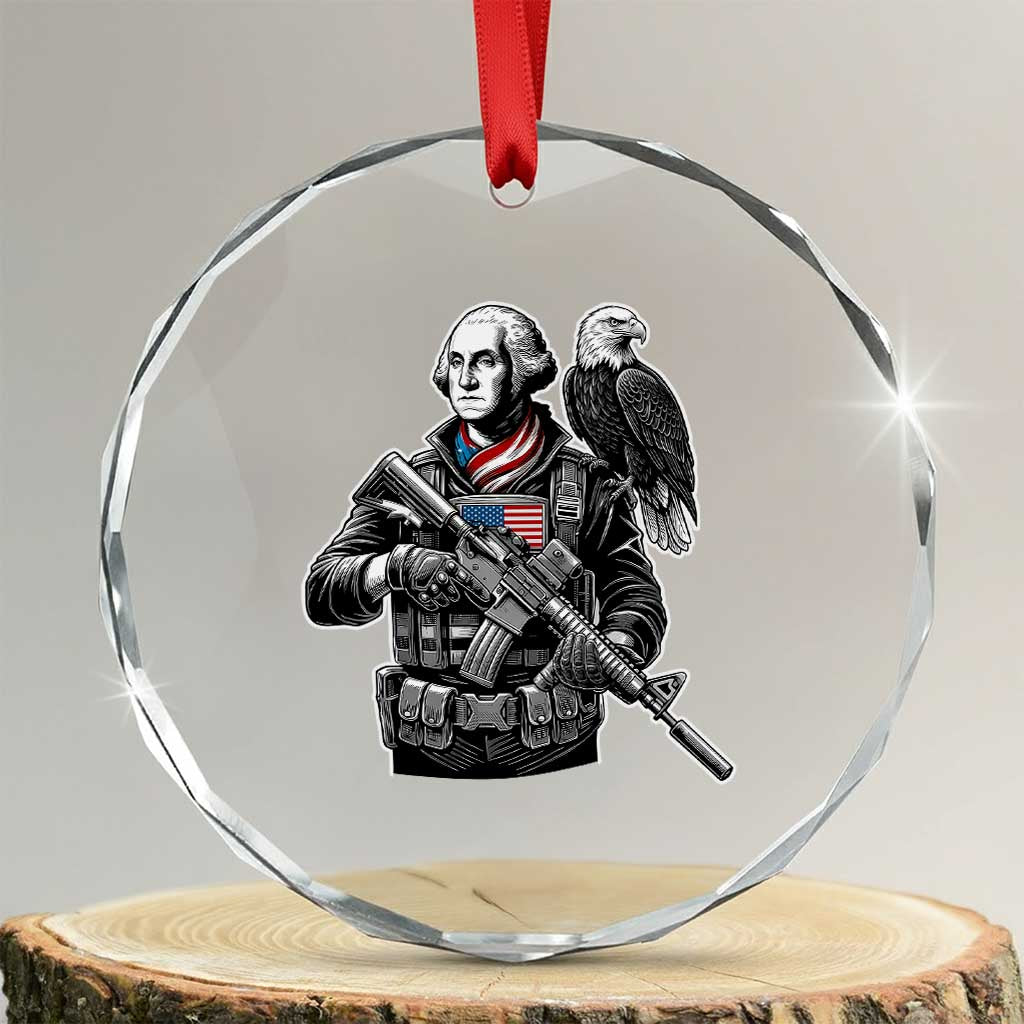 George Washington Tactical Soldier Crystal Glass Ornament Military Patriot Bald Eagle USA Flag Gift TS12 Transparent Glass 3'' Circle Print Your Wear