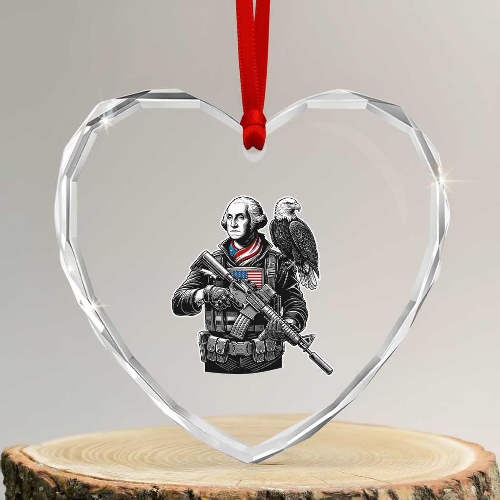 George Washington Tactical Soldier Heart Crystal Glass Ornament Military Patriot Bald Eagle USA Flag Gift TS12 Transparent Glass 3'' Heart Print Your Wear