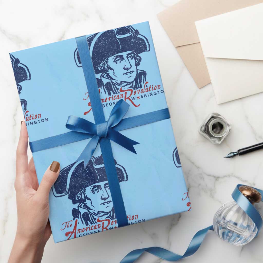 George Washington The American Revolution Wrapping Paper Roll Distressed Sketch Historic Patriotic Graphic