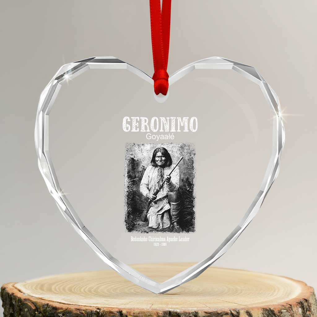 Geronimo Apache Leader American Indian History Heart Crystal Glass Ornament TS14 Transparent Glass 3'' Heart Print Your Wear