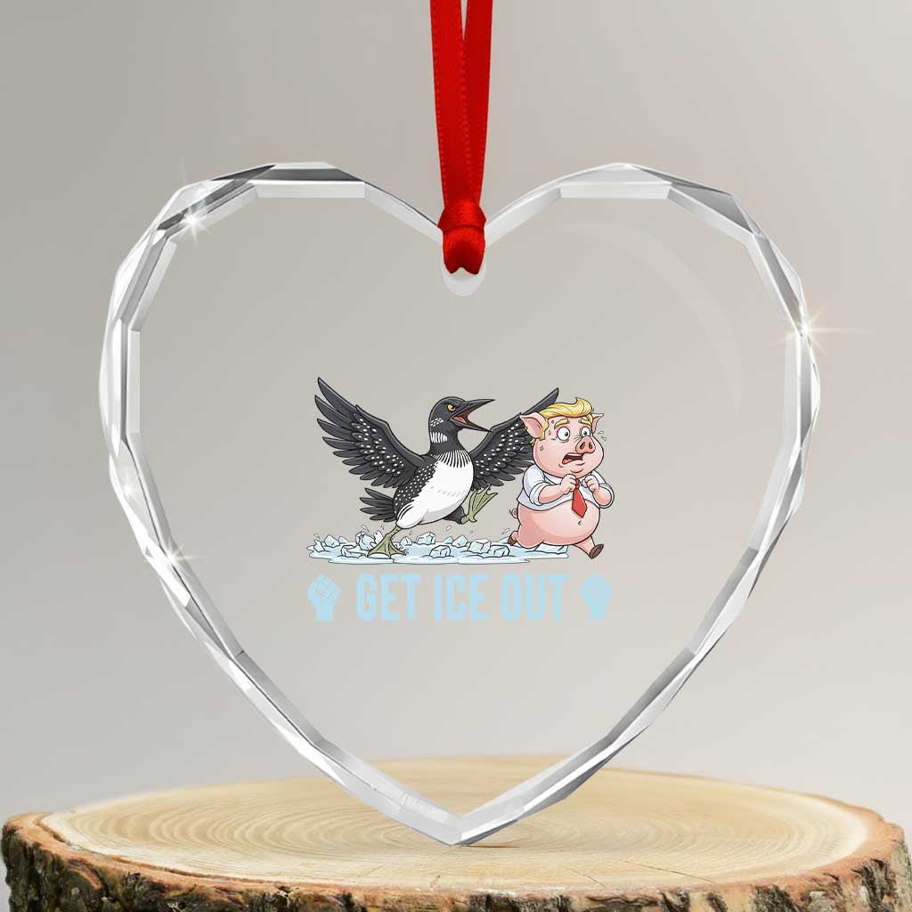 Get Ice Out Heart Crystal Glass Ornament Funny Minnesota Loon Chasing Trump Pig TS12 Transparent Glass 3'' Heart Print Your Wear