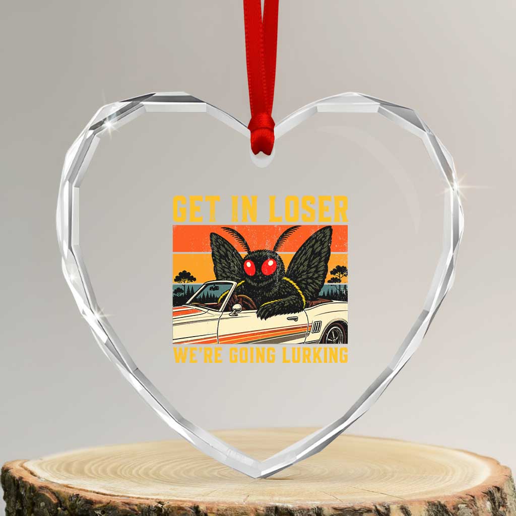Get In Loser We Are Going Lurking Funny Mothman Heart Crystal Glass Ornament Cryptozoology Cryptid Lover TS11 Transparent Glass 3'' Heart Print Your Wear