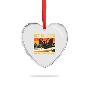 Get In Loser We Are Going Lurking Funny Mothman Heart Crystal Glass Ornament Cryptozoology Cryptid Lover