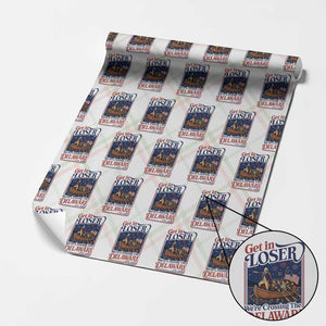Get In Loser We're Crossing The Delaware 1776 to 2026 Retro Wrapping Paper Roll Funny George Washington Patriotic Fireworks Semiquincentennial