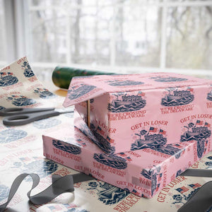 Get In Loser We’re Crossing The Delaware Wrapping Paper Roll Funny Raccoon Meme 4th of July