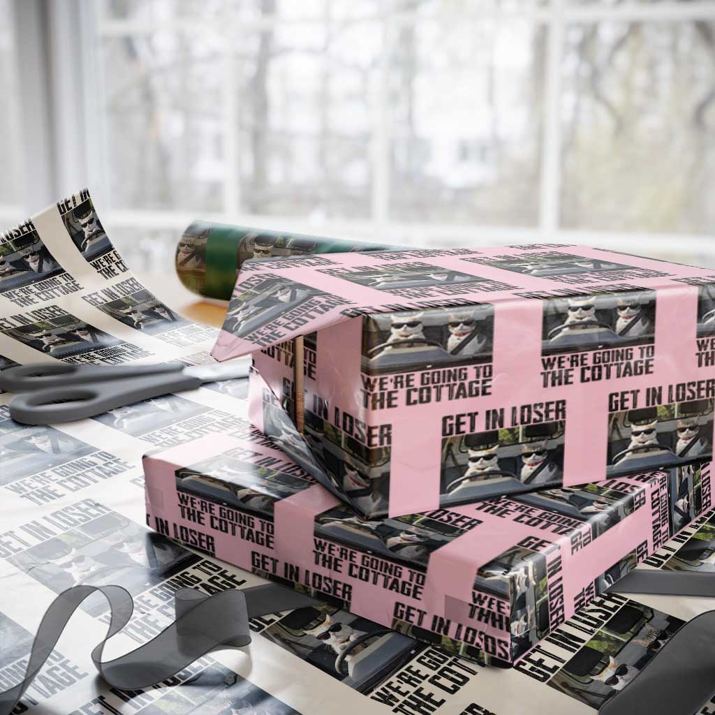 Get In Loser Were Going To The Cottage Wrapping Paper Roll Funny Cat Gifts Internet Memes TS10 Light Pink Print Your Wear