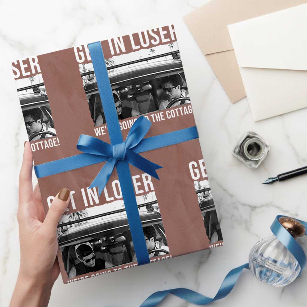 Get In Loser We're Going To The Cottage Wrapping Paper Roll Funny Hockey Romance Road Trip Summer TS02 Mocha Print Your Wear