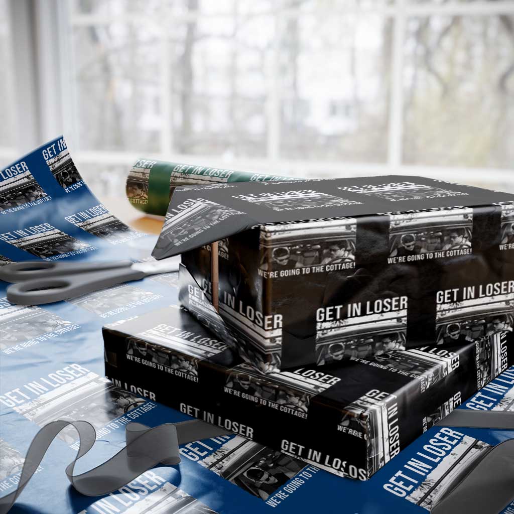 Get In Loser We're Going To The Cottage Wrapping Paper Roll Funny Hockey Romance Road Trip Summer TS02 Black Print Your Wear