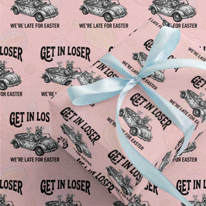 Get In Loser We're Late For Easter Wrapping Paper Roll Funny Easter Raccoon Frog Goose Humor TS14 Light Pink Print Your Wear