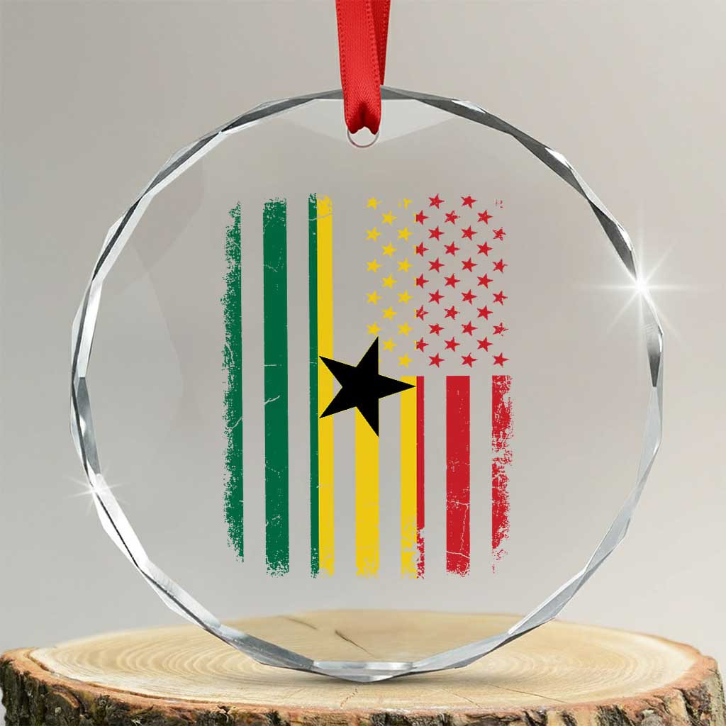 Ghana American Flag Crystal Glass Ornament Vintage Ghanaian Pride Heritage Graphic for Ghanaian Americans TS10 Transparent Glass 3'' Circle Print Your Wear