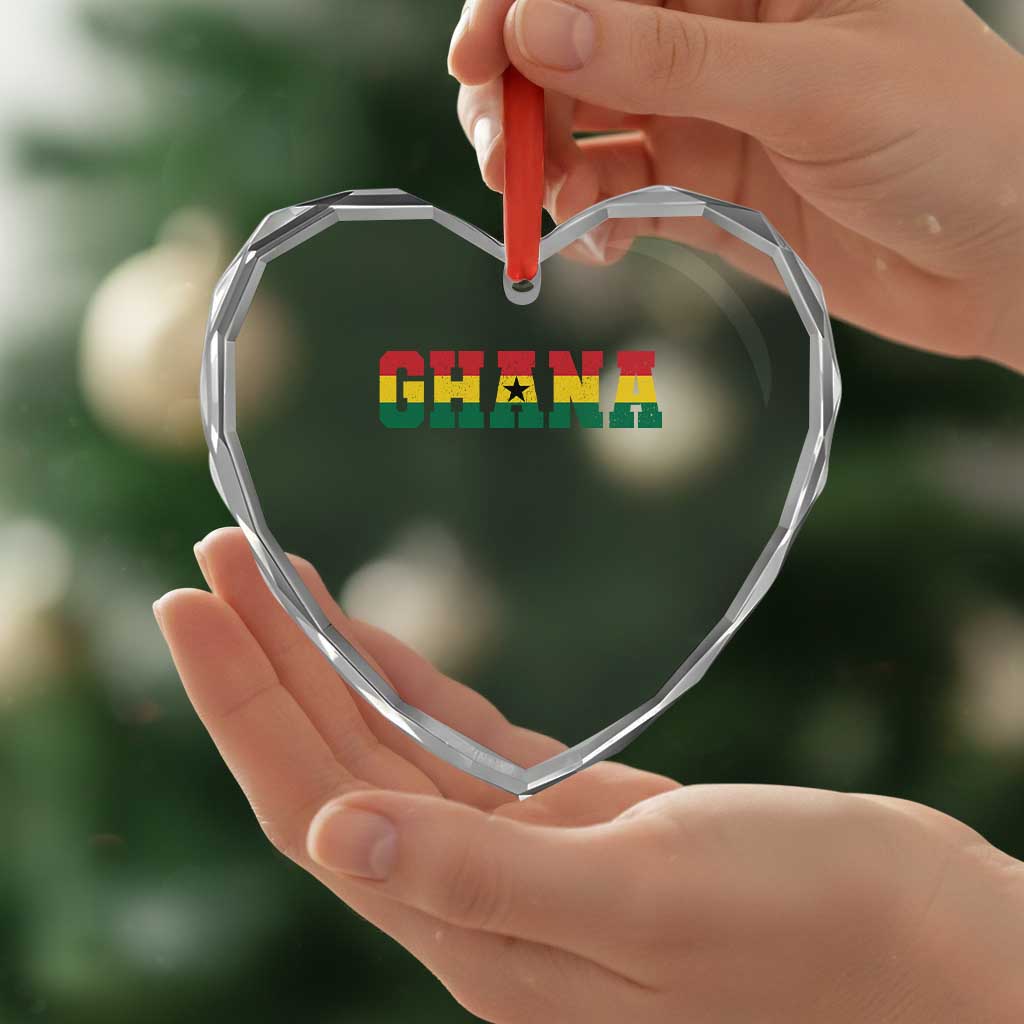 Ghana Flag Heart Crystal Glass Ornament Varsity Lettering Design Ghanaian Pride Heritage Graphic