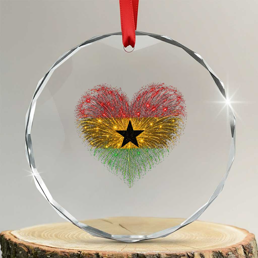 Ghana Flag Heart Ghanaian Flag Crystal Glass Ornament Heart Fireworks Patriotic Independence Day Celebration Graphic TS10 Transparent Glass 3'' Circle Print Your Wear