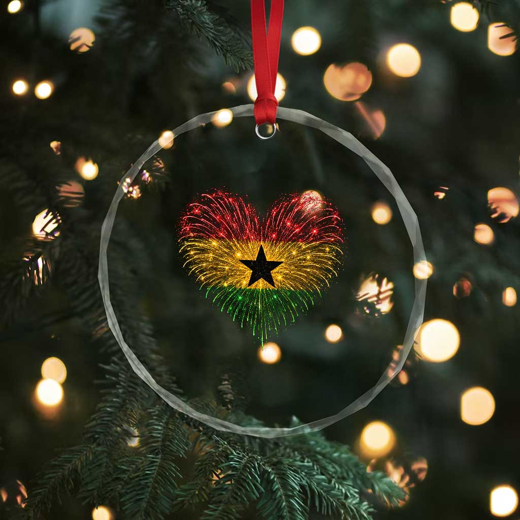 Ghana Flag Heart Ghanaian Flag Crystal Glass Ornament Heart Fireworks Patriotic Independence Day Celebration Graphic