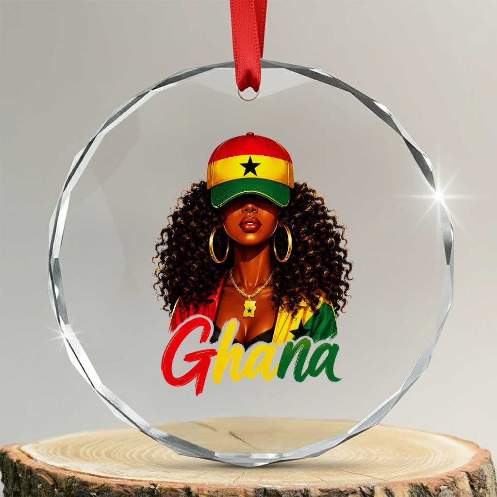 Ghanaian Princess Ghana Flag Melanin Crystal Glass Ornament Black Girls TS10 Transparent Glass 3'' Circle Print Your Wear