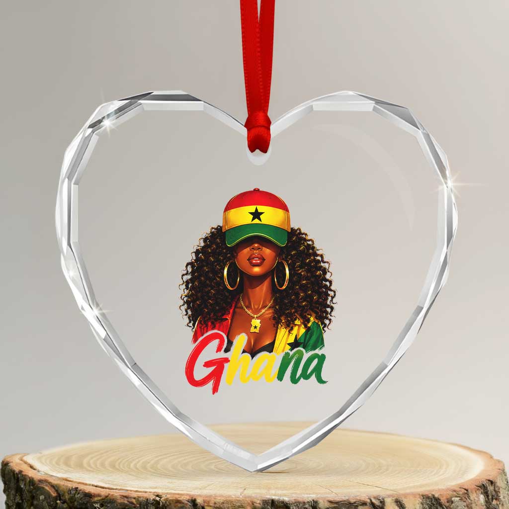 Ghanaian Princess Ghana Flag Melanin Heart Crystal Glass Ornament Black Girls