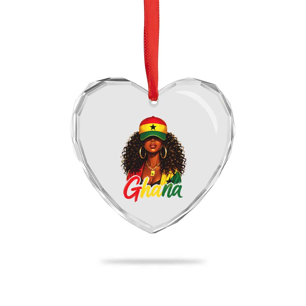 Ghanaian Princess Ghana Flag Melanin Heart Crystal Glass Ornament Black Girls