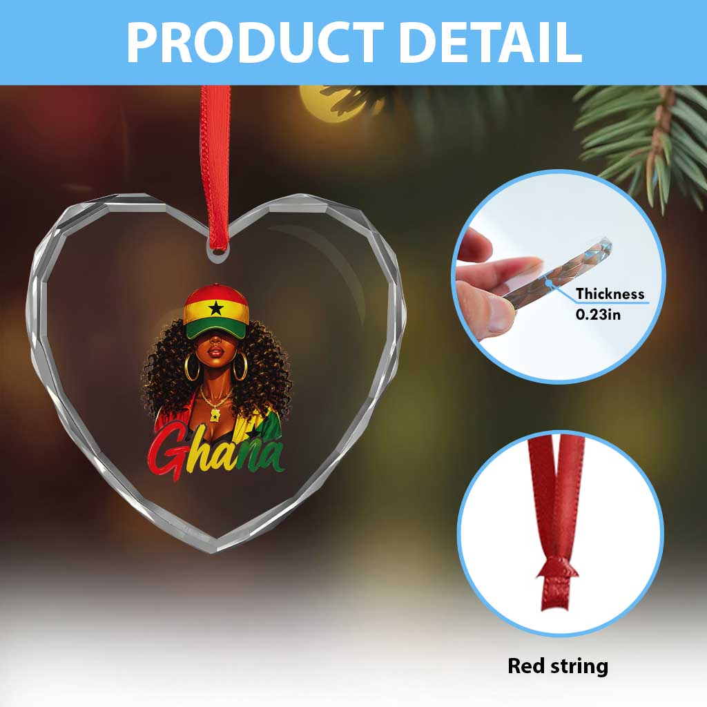 Ghanaian Princess Ghana Flag Melanin Heart Crystal Glass Ornament Black Girls
