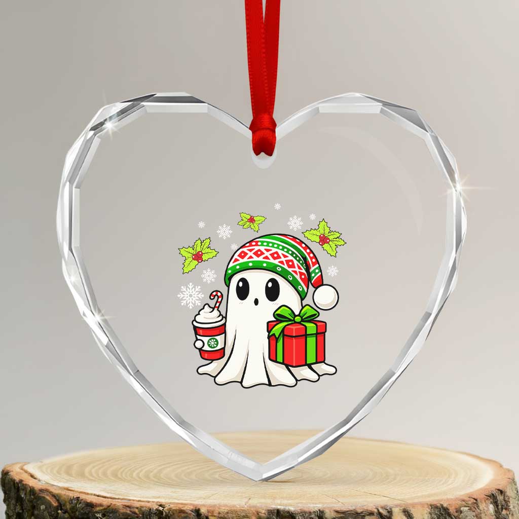 Ghost Santa Christmas Heart Crystal Glass Ornament Holiday Xmas Halloween TS10 Transparent Glass 3'' Heart Print Your Wear