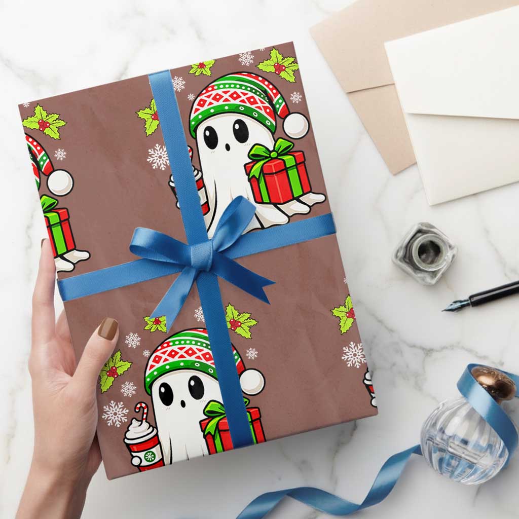 Ghost Santa Christmas Wrapping Paper Roll Holiday Xmas Halloween TS10 Mocha Print Your Wear