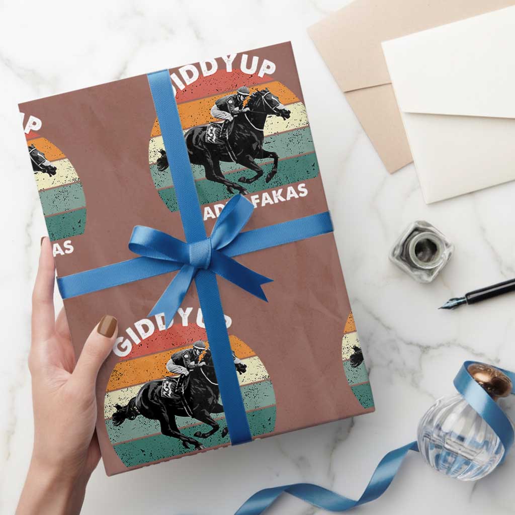 Giddy Up Madafakas Retro Sunset Horse Racing Wrapping Paper Roll Funny Sarcastic Equestrian Jockey Vintage 70s TS02 Mocha Print Your Wear