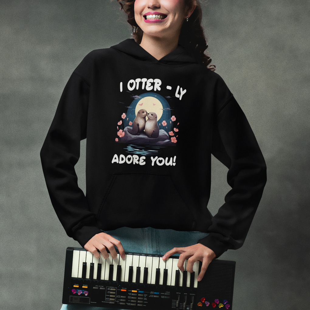 Valentine's Day Hoodie I Otterly Adore You Cute Otter Holding Hand Kisses TS09 Printyourwear