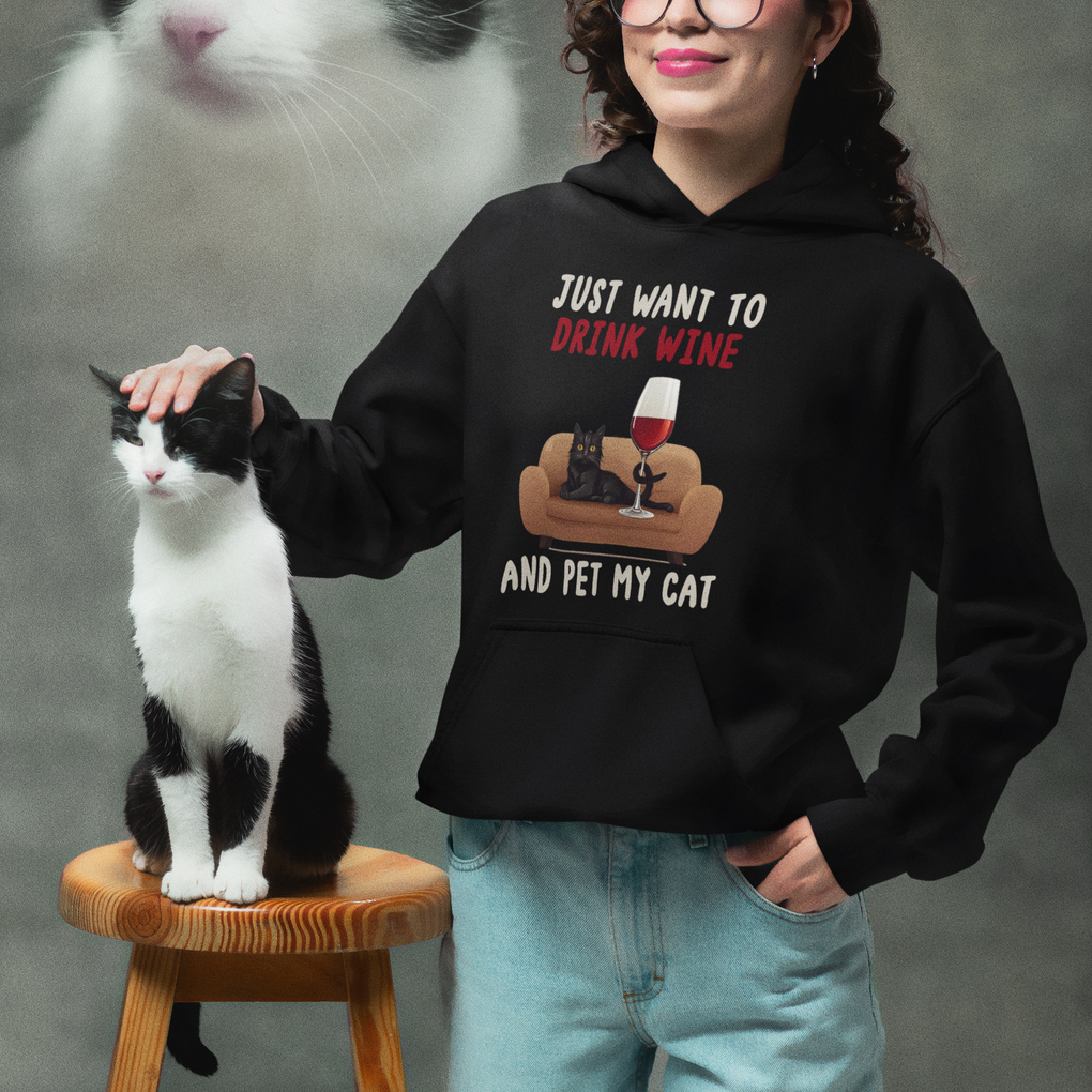 I Just Want to Drink Wine And Pet My Cat Hoodie TS09 Printyourwear