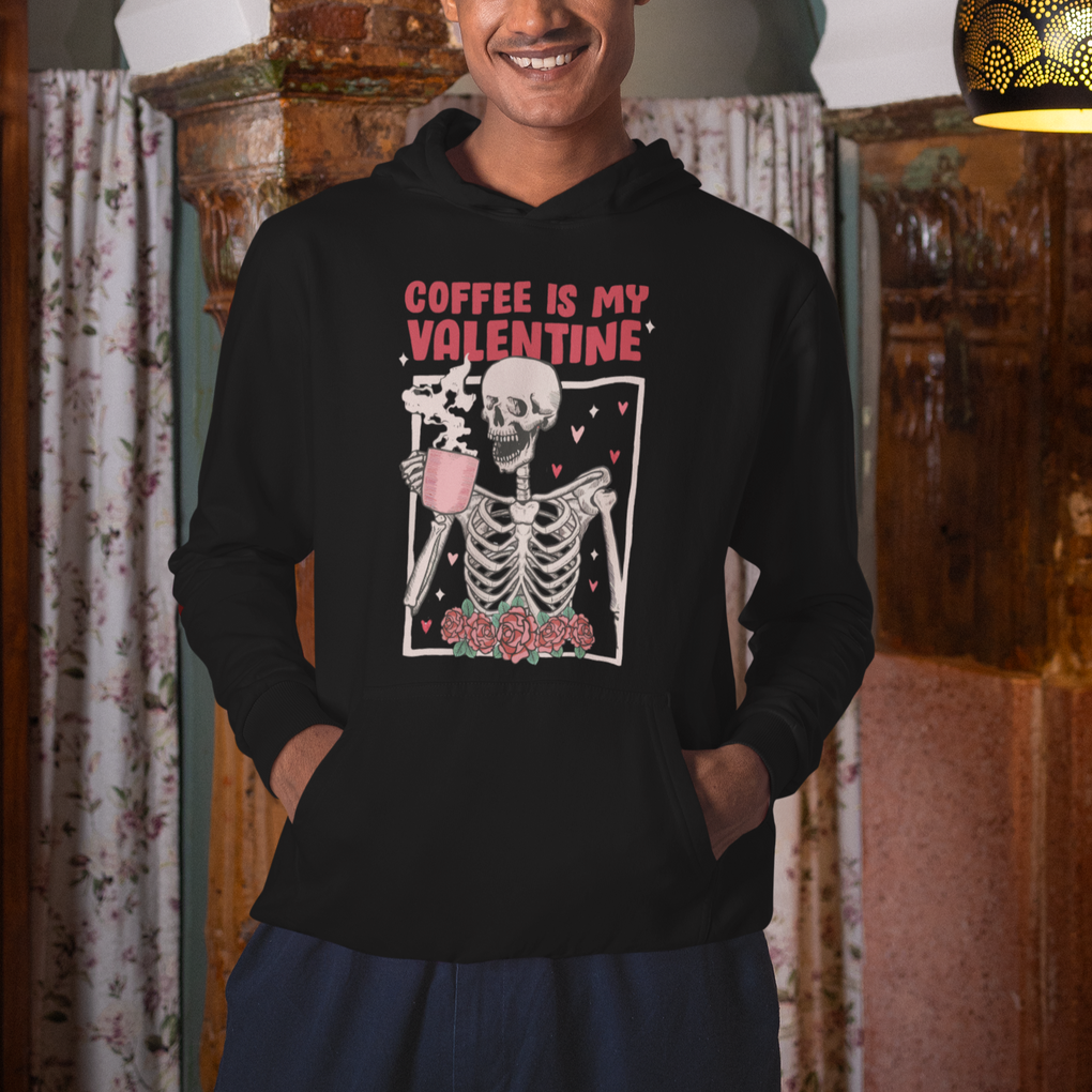 Valentine's Day Hoodie Coffee Is My Valentine Funny Skeleton TS09 Printyourwear