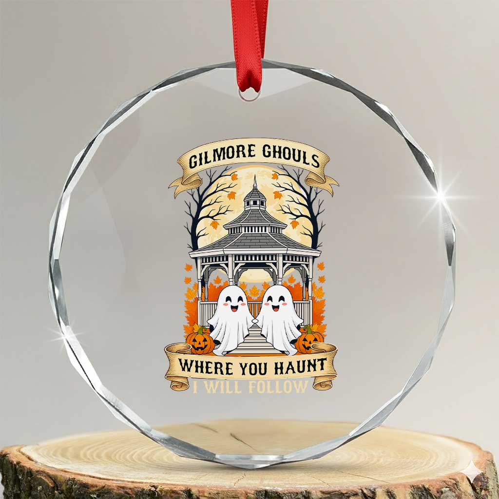 Gilmore Ghouls Halloween Ghost Crystal Glass Ornament Cute Couple Spooky Boo with Fall Gazebo TS02 Transparent Glass 3'' Circle Print Your Wear