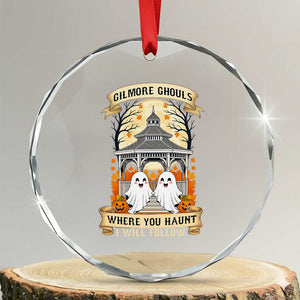 Gilmore Ghouls Halloween Ghost Crystal Glass Ornament Cute Couple Spooky Boo with Fall Gazebo TS02 Transparent Glass 3'' Circle Print Your Wear