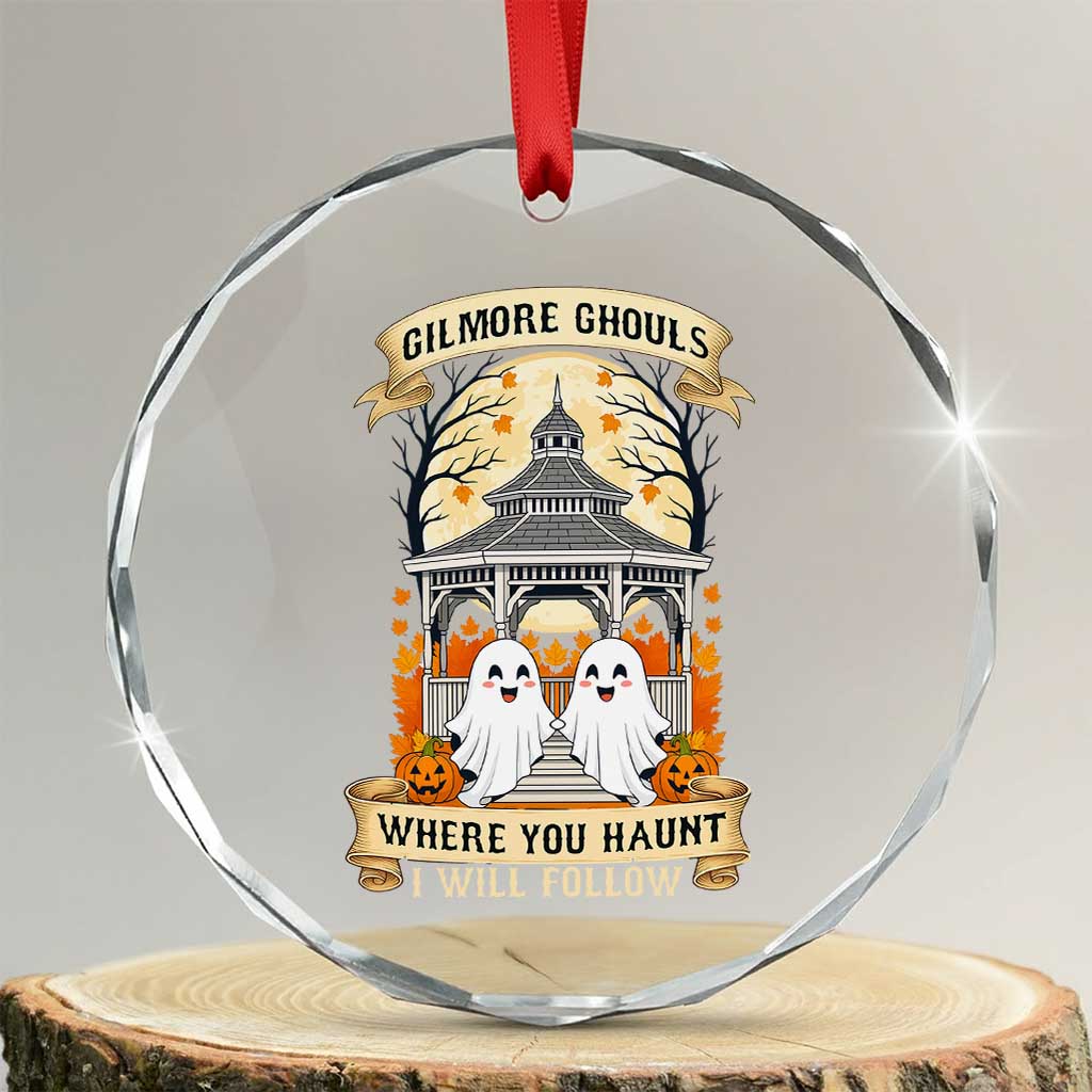 Gilmore Ghouls Halloween Ghost Crystal Glass Ornament Cute Couple Spooky Boo with Fall Gazebo TS02 Transparent Glass 3'' Circle Print Your Wear
