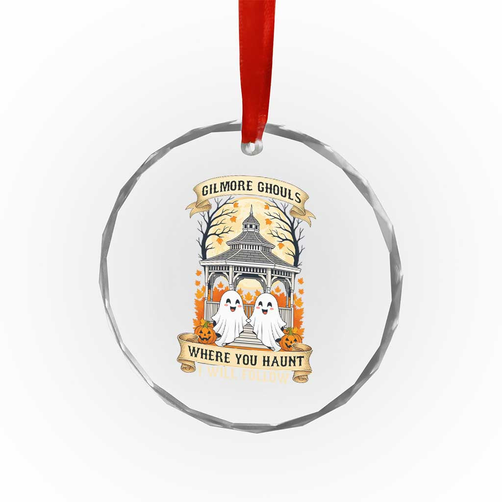 Gilmore Ghouls Halloween Ghost Crystal Glass Ornament Cute Couple Spooky Boo with Fall Gazebo TS02 Transparent Glass 3'' Circle Print Your Wear