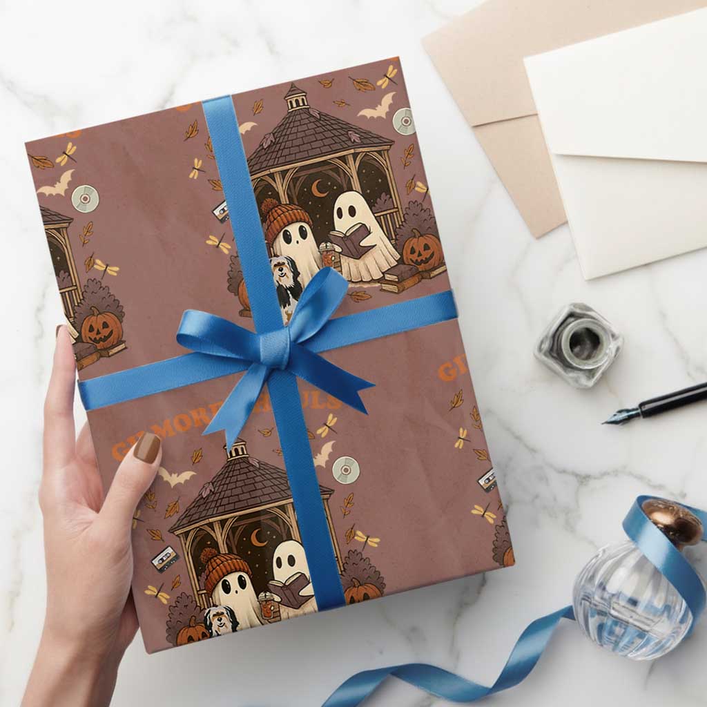Gilmore Ghouls Halloween Wrapping Paper Roll Retro Book Lover Cute Ghost Fall Pumpkin TS10 Mocha Print Your Wear