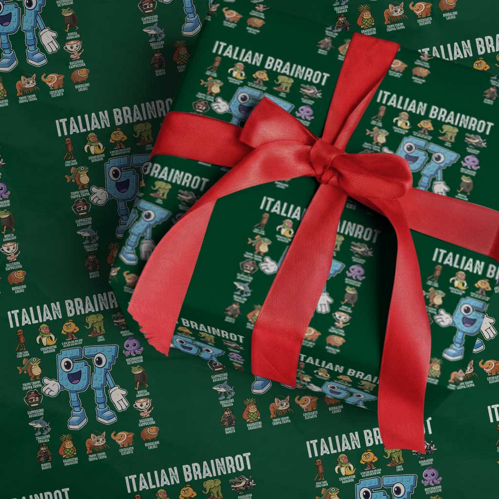 Italian Brainrot 67 Meme Wrapping Paper Roll Funny Six Seven Absurdist Viral Chaoscore Internet Humor Addicts TS02 Green Print Your Wear