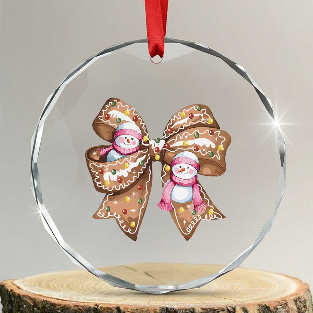 Gingerbread Coquette Bow Xmas Crystal Glass Ornament Cute Snowman Girly Gifts For Her TS10 Transparent Glass 3'' Circle Print Your Wear
